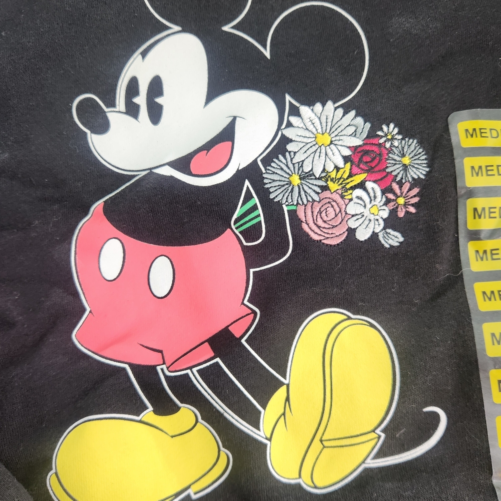 Disney  Hoodie Size M Mickey Mouse Women's Black Embroidered Flowers New  01 - Picture 3 of 13